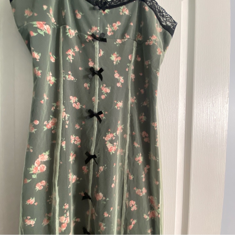 CIDER MESH FLORAL BOW LACE TRIM MIDI DRESS - Picture 7 of 16